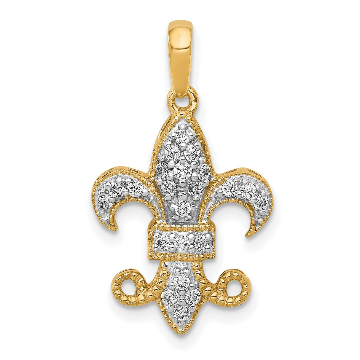 14k Yellow Gold Fleur de Lis Pendant with Diamond Accents, Faith and French Heritage Symbol