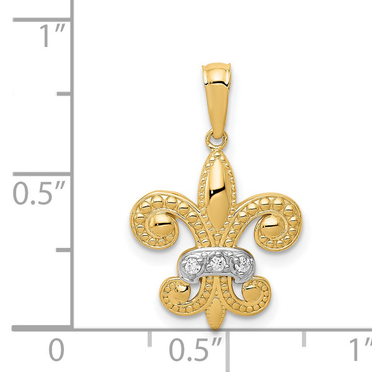 14k Two-Tone Gold Fleur-de-Lis Pendant with Diamond Accents, Christian Symbolic Jewelry for Women