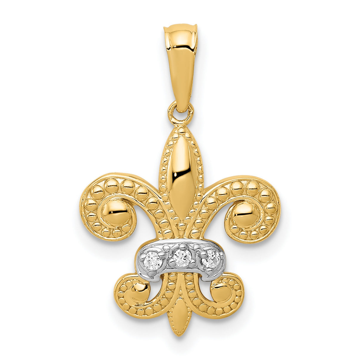 14k Two-Tone Gold Fleur-de-Lis Pendant with Diamond Accents, Christian Symbolic Jewelry for Women