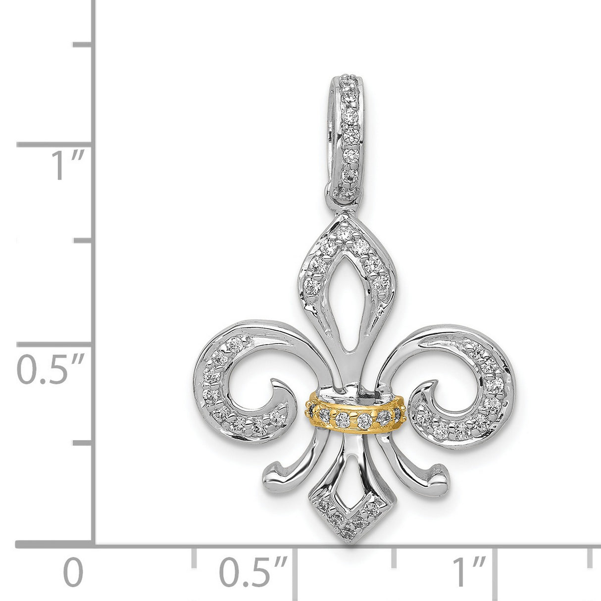 14k Two-Tone Gold Fleur-de-Lis Pendant with Diamond Accents, Christian Jewelry for Women