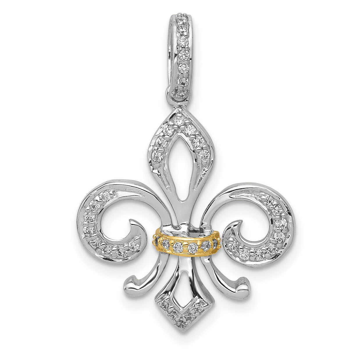 14k Two-Tone Gold Fleur-de-Lis Pendant with Diamond Accents, Christian Jewelry for Women