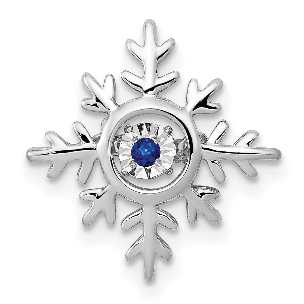 14k White Gold Snowflake Pendant with Sapphire, Nature-Inspired Winter Jewelry for Women