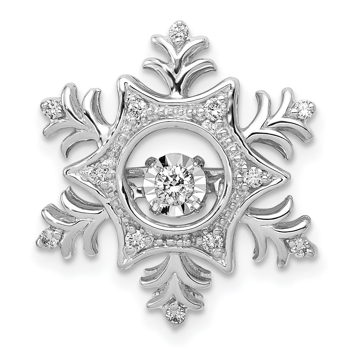 14k White Gold Snowflake Pendant with Diamond Center, Winter-Inspired Jewelry for Women