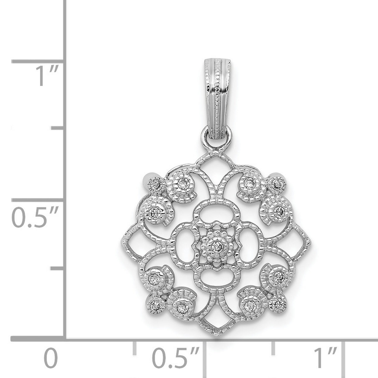 Fancy 1/15ct Diamond Vintage Charm Pendant in Real 14k White Gold