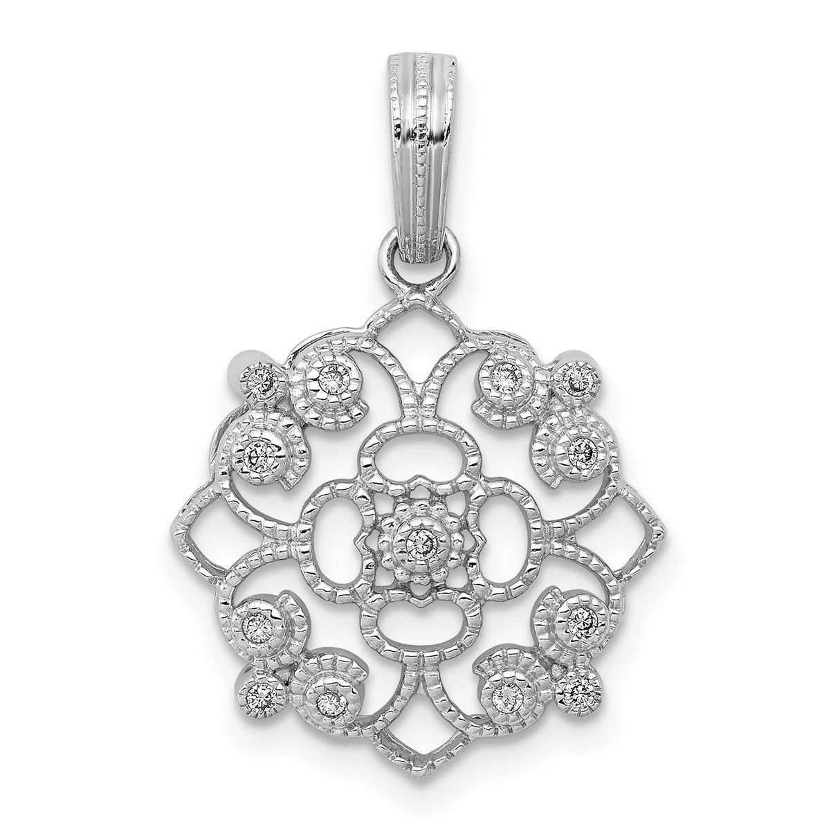 Fancy 1/15ct Diamond Vintage Charm Pendant in Real 14k White Gold