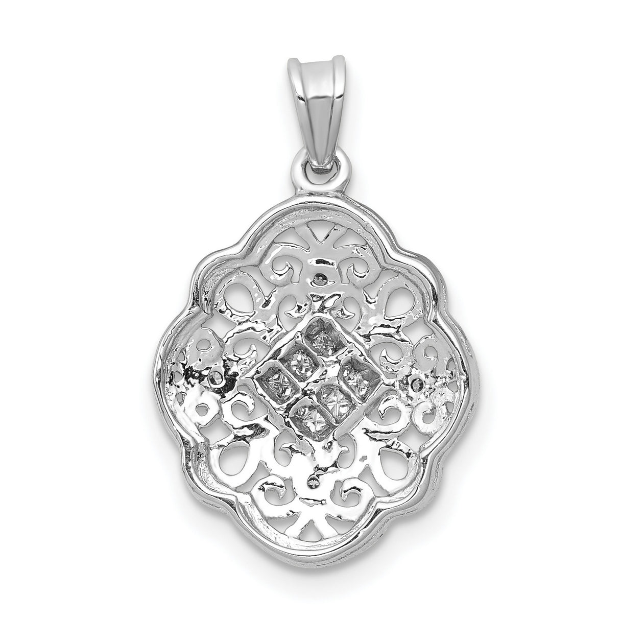 1/8ct Diamond Vintage Charm Pendant in Real 14k White Gold
