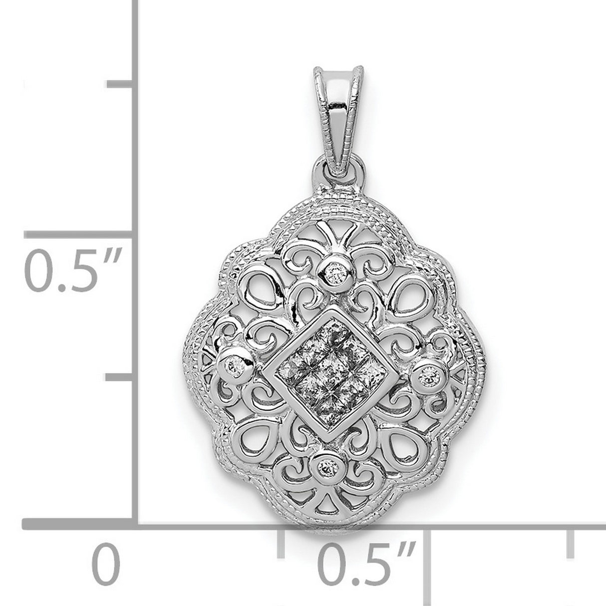 1/8ct Diamond Vintage Charm Pendant in Real 14k White Gold