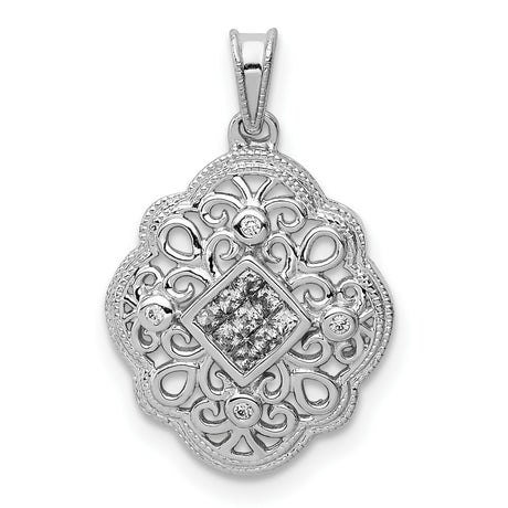 1/8ct Diamond Vintage Charm Pendant in Real 14k White Gold