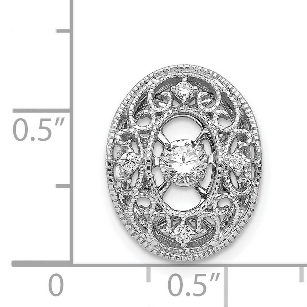 Vibrant Diamond Oval Slide Chain Slide Charm Pendant in Real 14k White Gold