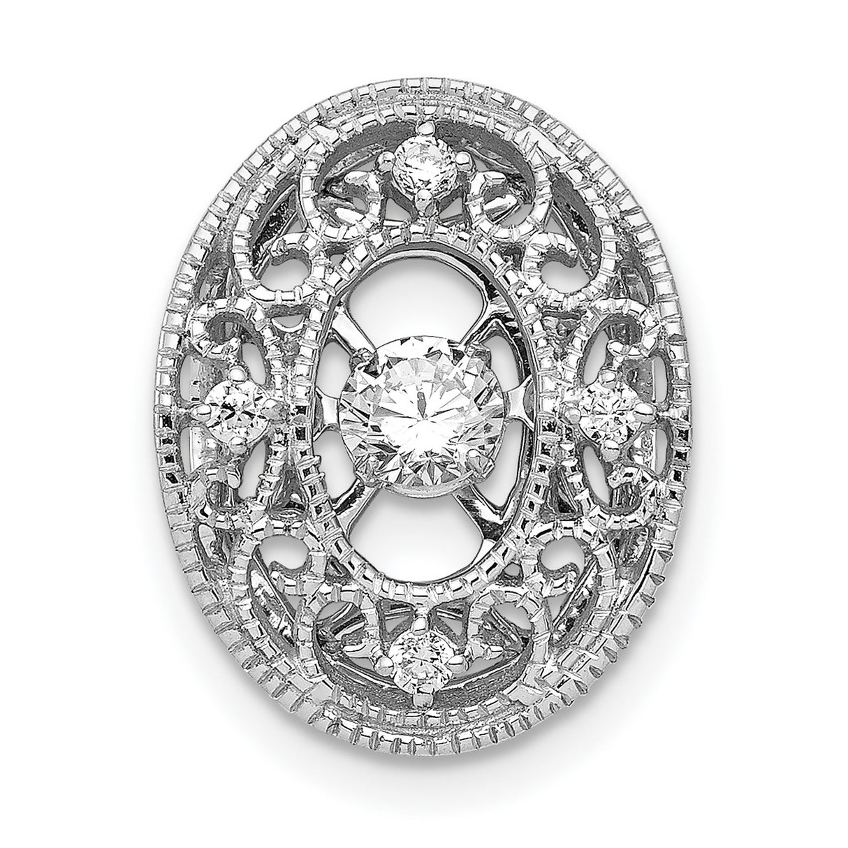 Vibrant Diamond Oval Slide Chain Slide Charm Pendant in Real 14k White Gold