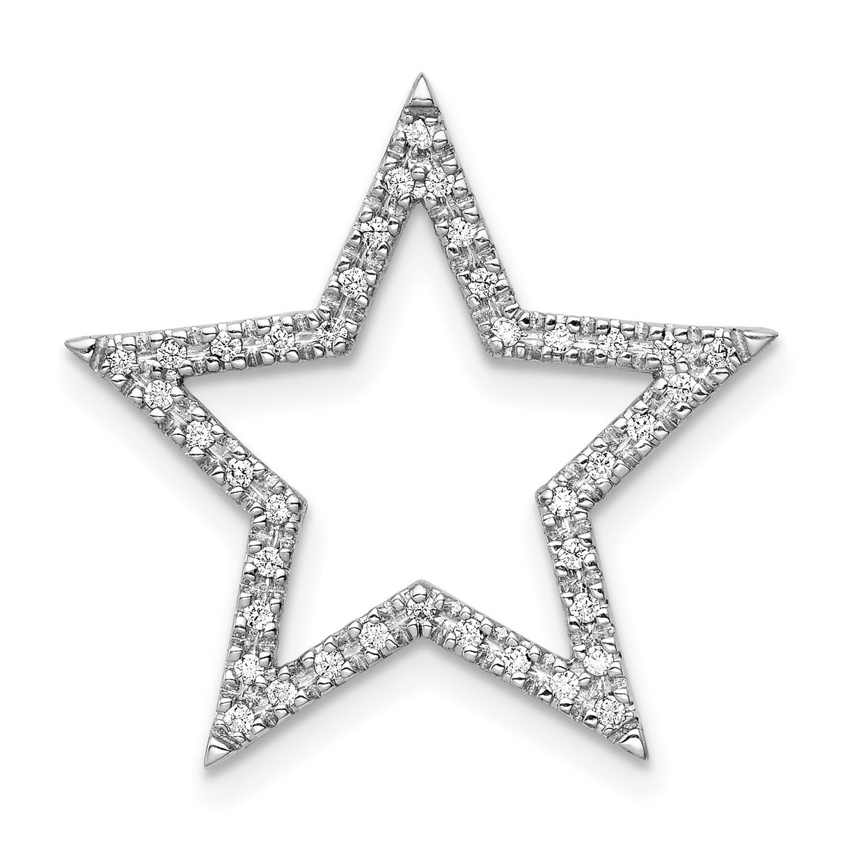 14k White Gold Diamond Star Pendant with Five-Point Hollow Design for Women