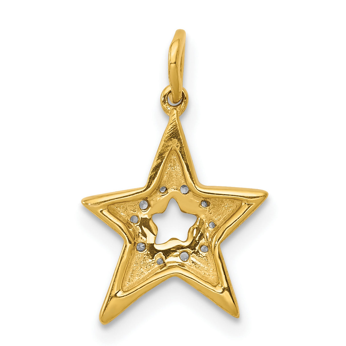 10k Yellow Gold Star Pendant with Cutout Star Design and White Accents for Women
