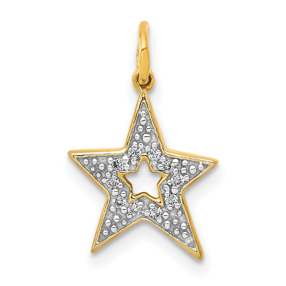 10k Yellow Gold Star Pendant with Cutout Star Design and White Accents for Women