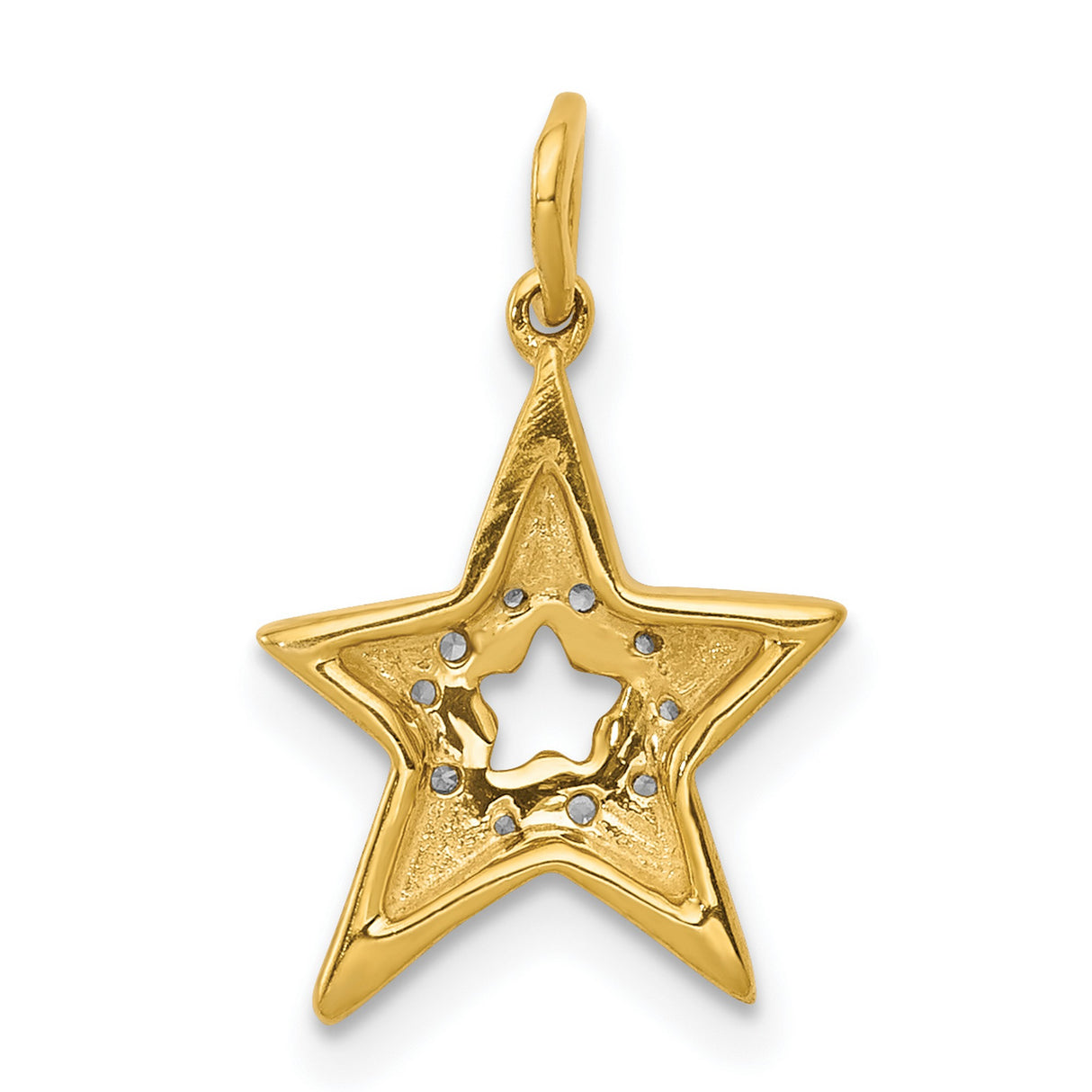 14k Yellow Gold Star Pendant with Diamond Accents and White Gold Inlay