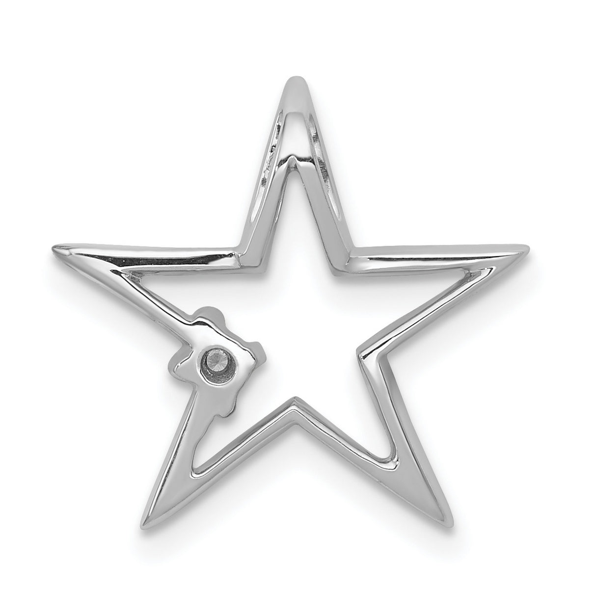 14k White Gold Star Pendant with Open Design and Diamond Cluster, Celestial Style for Women
