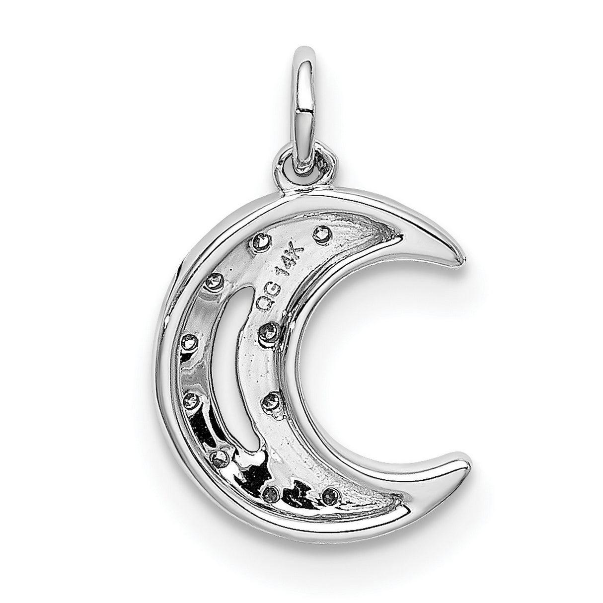 14k White Gold Crescent Moon Pendant with Diamond Accents, Celestial and Boho Jewelry for Women