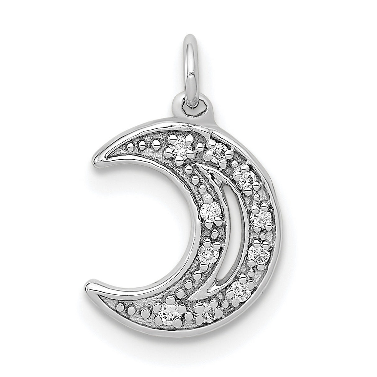 14k White Gold Crescent Moon Pendant with Diamond Accents, Celestial and Boho Jewelry for Women