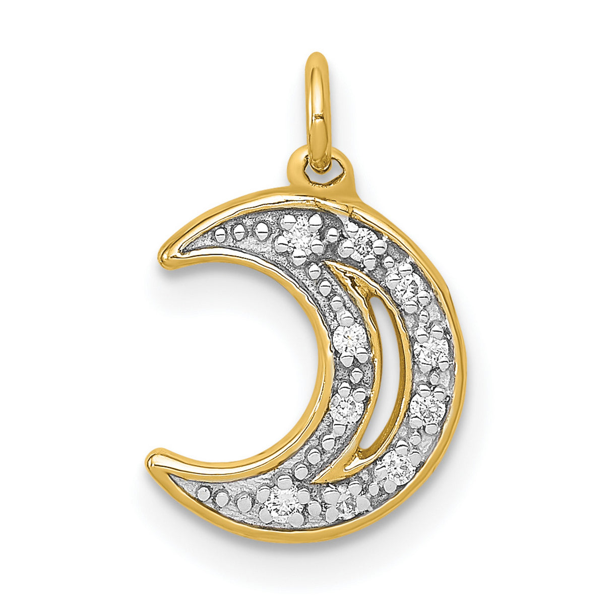 14k Yellow Gold Crescent Moon Pendant with Diamond Accents, Celestial Boho Jewelry for Women