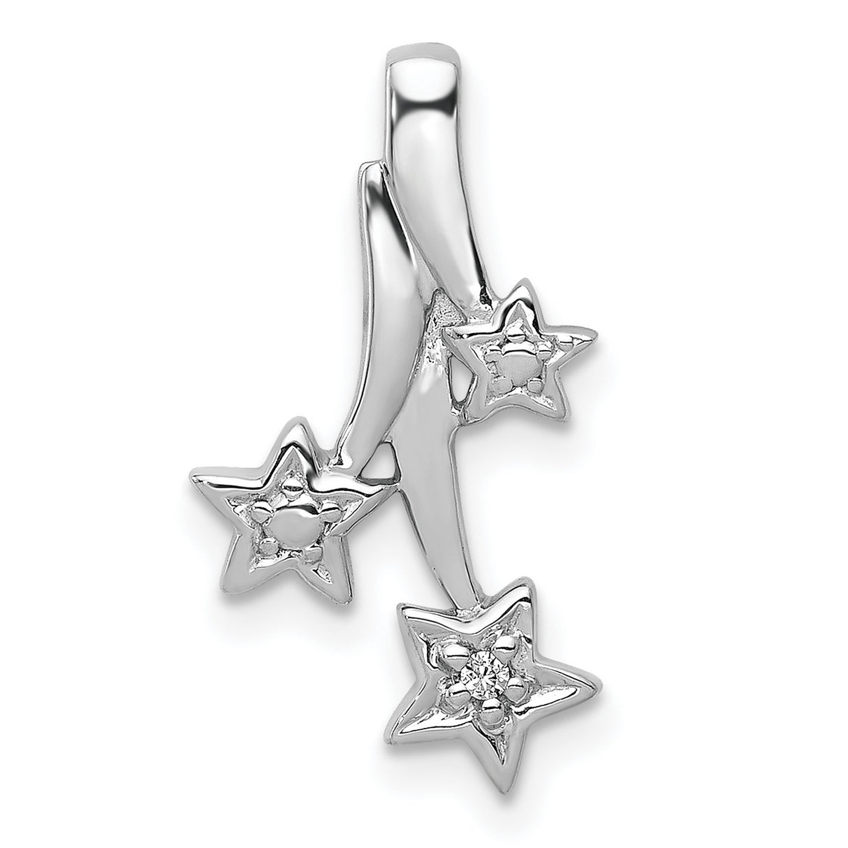 14k White Gold Shooting Star Pendant with Diamond Accents and Three Stars, Celestial Jewelry for Women