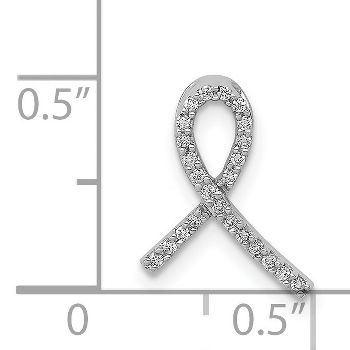 14k White Gold Ribbon Pendant with Pavé Diamond Design, Symbolic Awareness and Memorial Jewelry