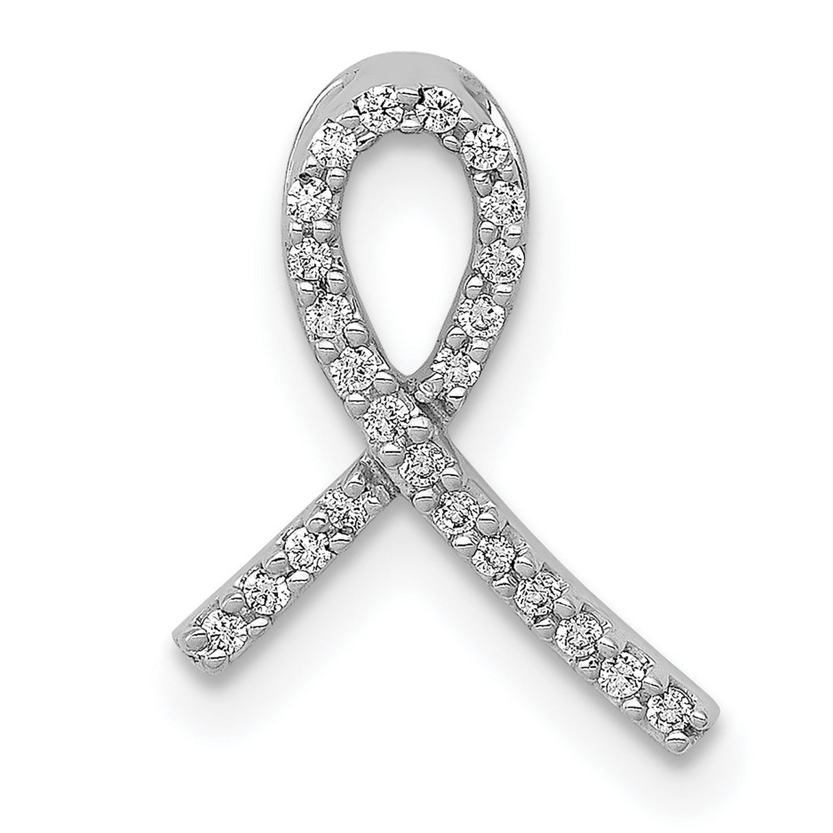 14k White Gold Ribbon Pendant with Pavé Diamond Design, Symbolic Awareness and Memorial Jewelry