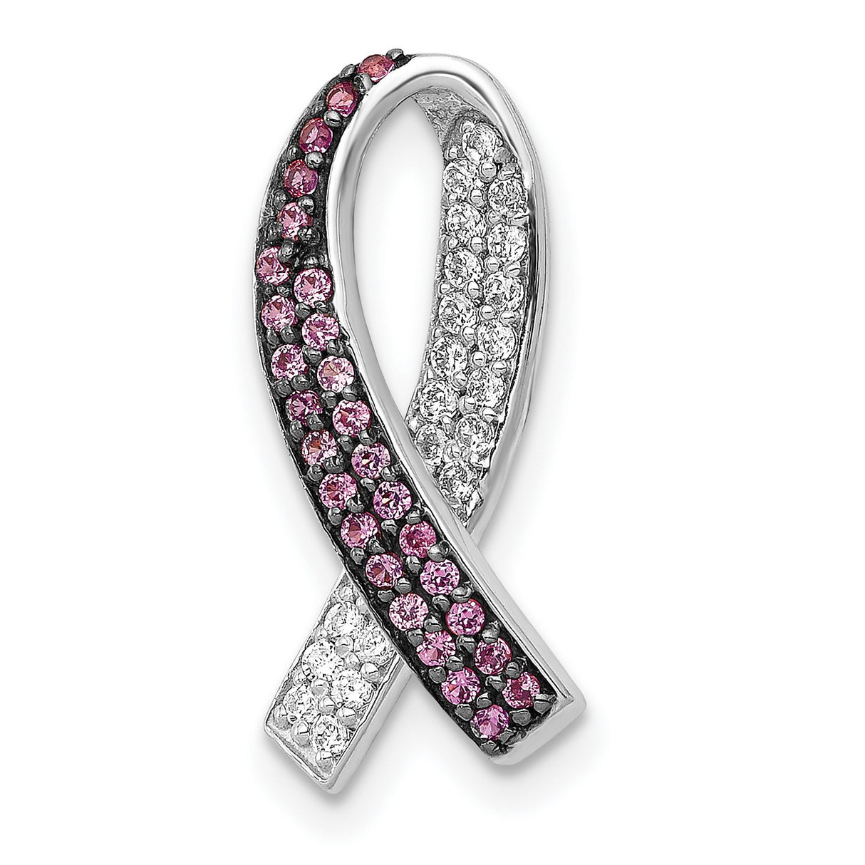 14k White Gold Pendant with Lab Created Sapphire, Pink Ribbon and Cubic Zirconia Accents