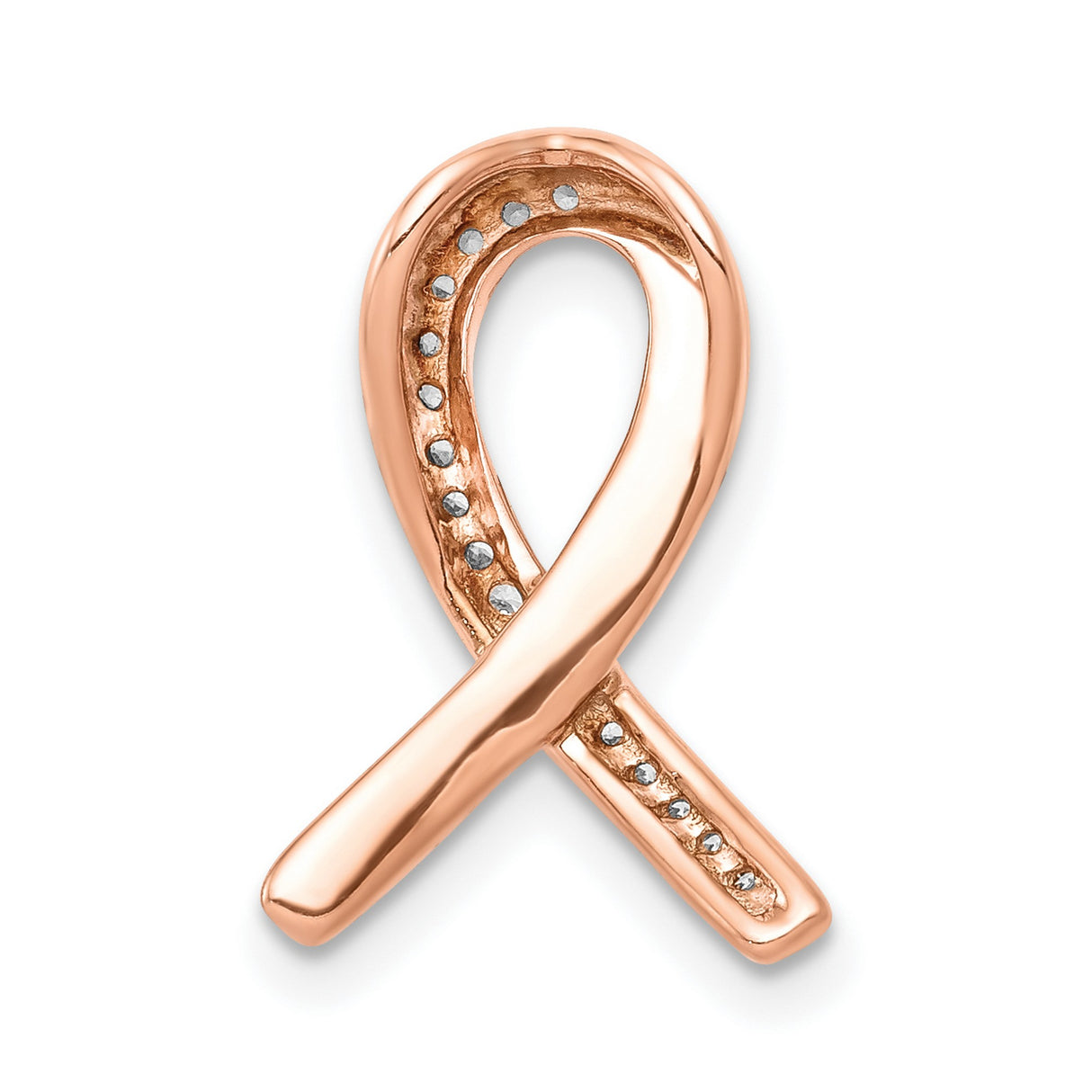 10k Rose Gold Awareness Ribbon Pendant with Sparkling White Stones, Breast Cancer Support Charm
