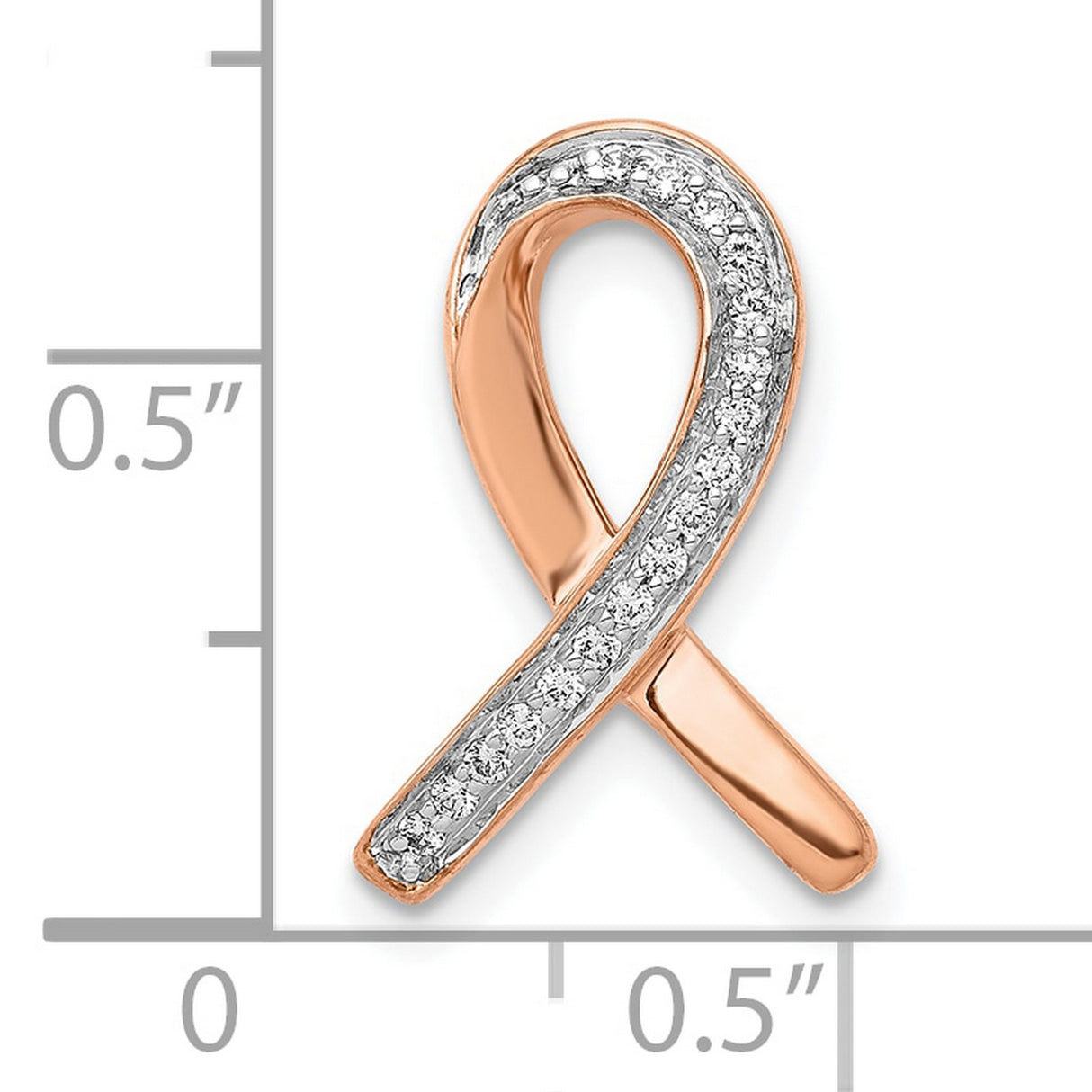 10k Rose Gold Awareness Ribbon Pendant with Sparkling White Stones, Breast Cancer Support Charm
