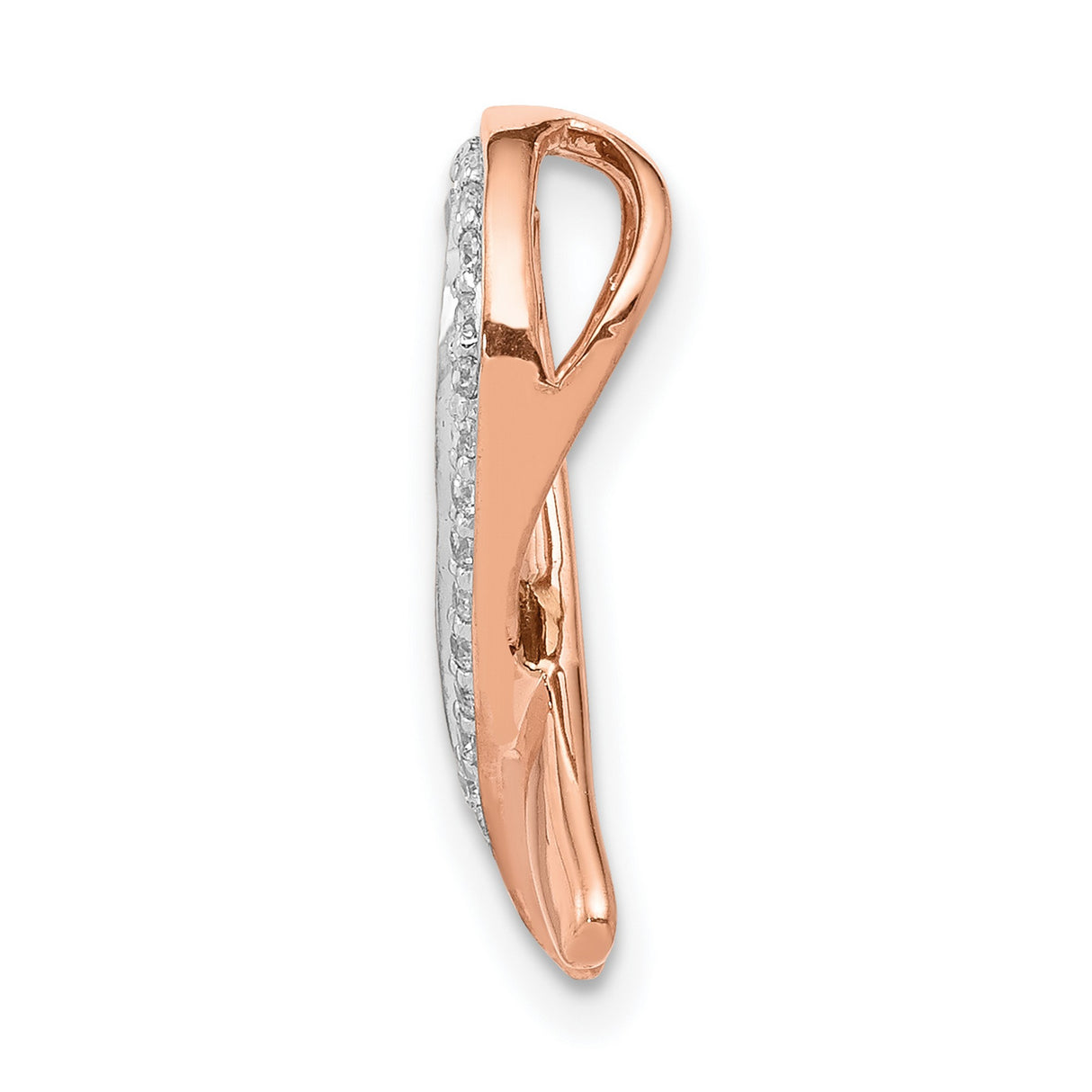 14k Rose Gold Awareness Ribbon Pendant with White Diamonds, Breast Cancer Support Charm