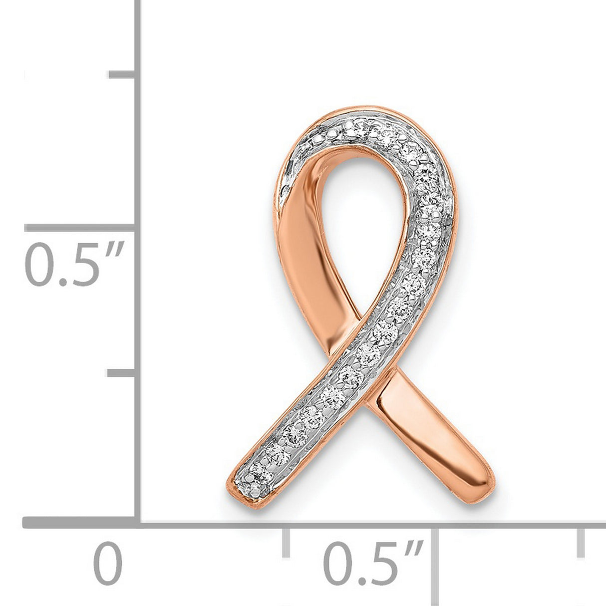 14k Rose Gold Awareness Ribbon Pendant with White Diamonds, Breast Cancer Support Charm