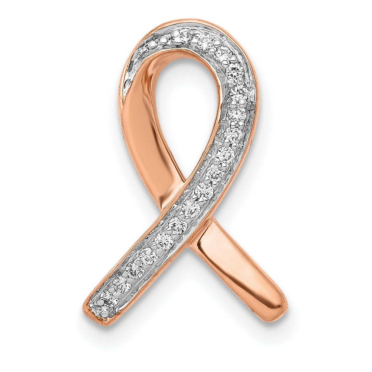 14k Rose Gold Awareness Ribbon Pendant with White Diamonds, Breast Cancer Support Charm