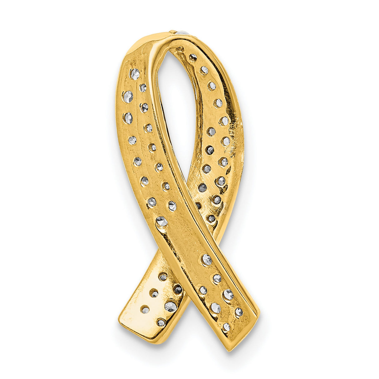 14k Yellow Gold Cancer Awareness Ribbon Pendant with Diamonds, Symbol of Support and Hope
