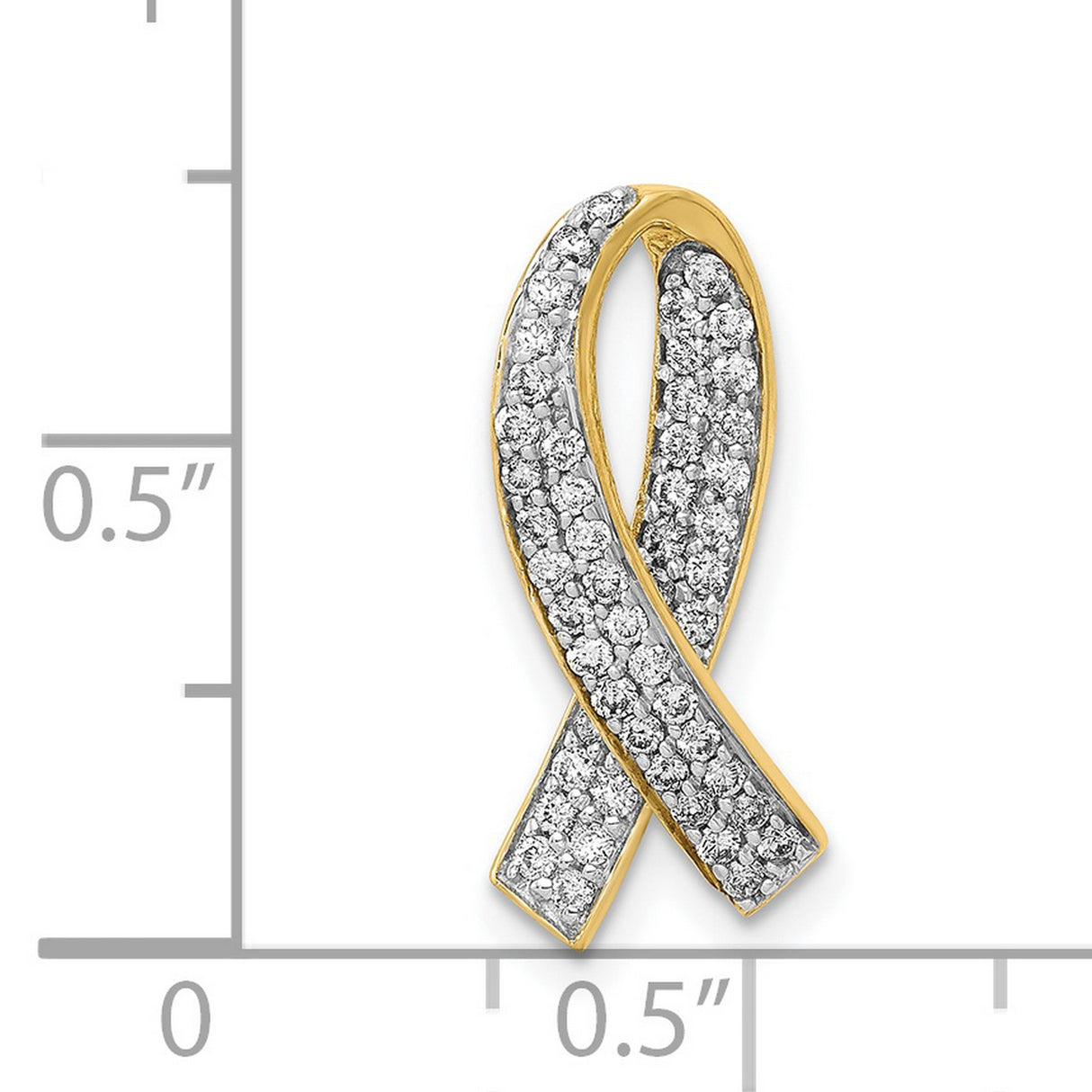 14k Yellow Gold Cancer Awareness Ribbon Pendant with Diamonds, Symbol of Support and Hope