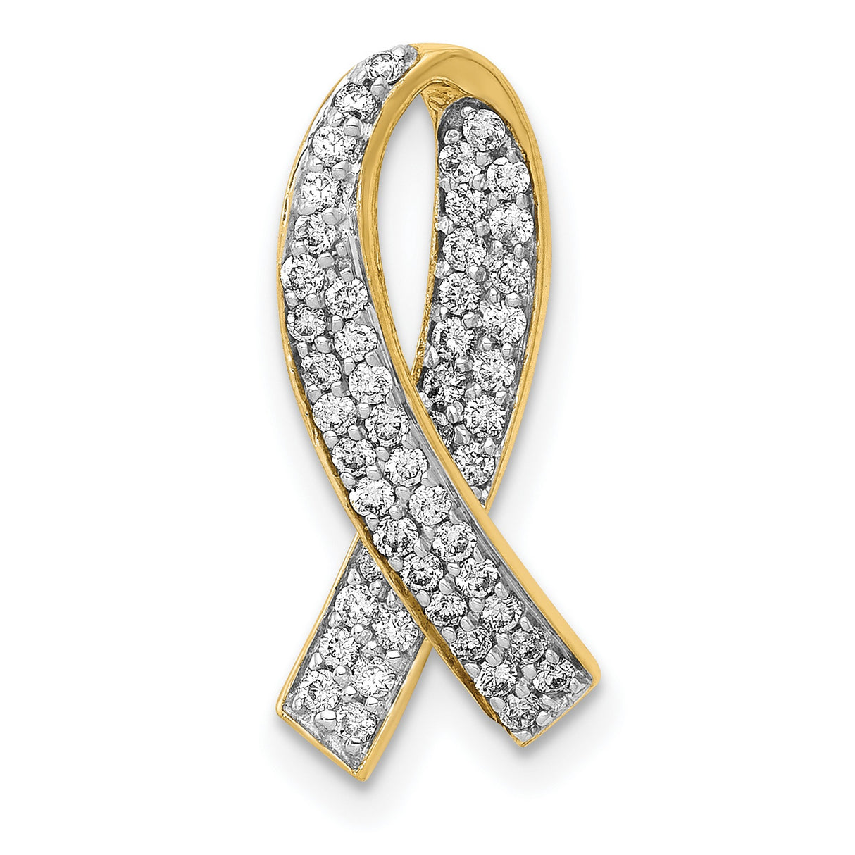 14k Yellow Gold Awareness Ribbon Pendant with Cubic Zirconia, Symbol of Support and Hope