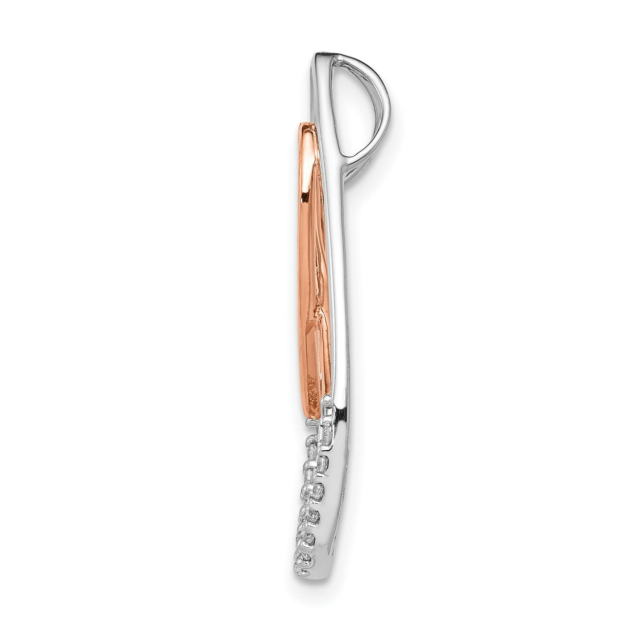 14k Two-Tone Gold Diamond Pendant with Rose Gold Awareness Ribbon in Teardrop Frame
