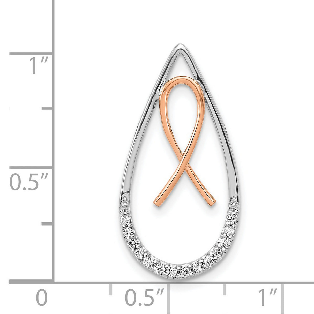 14k Two-Tone Gold Diamond Pendant with Rose Gold Awareness Ribbon in Teardrop Frame
