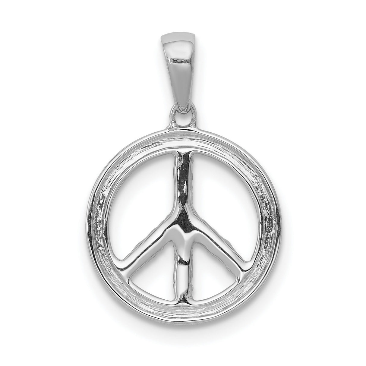 14k White Gold Peace Symbol Pendant with Diamond Accent, Modern Boho Style