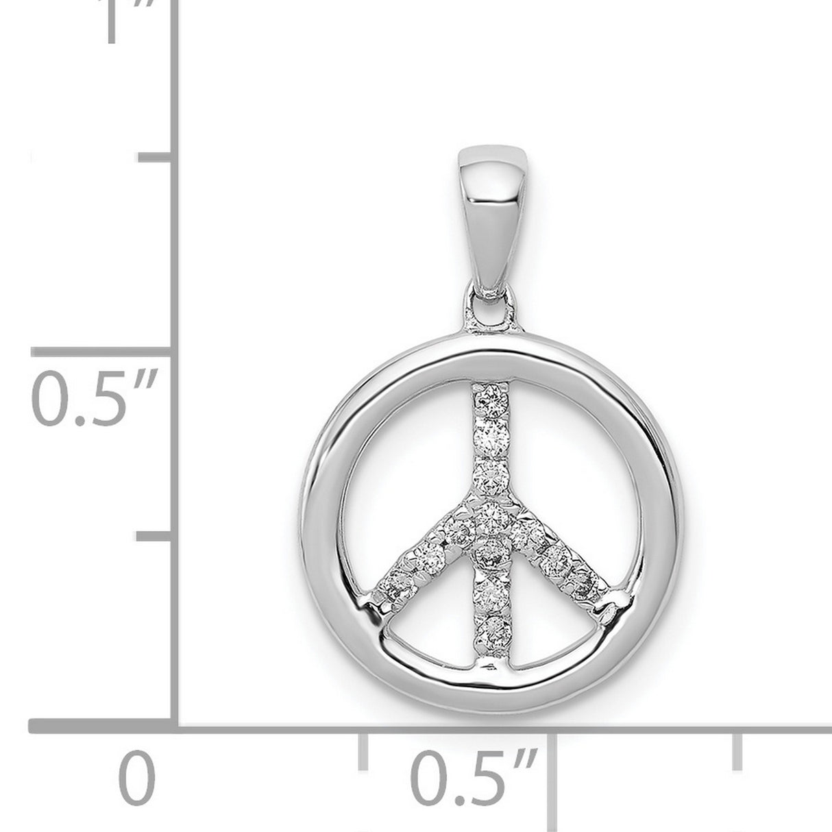 14k White Gold Peace Symbol Pendant with Diamond Accent, Modern Boho Style