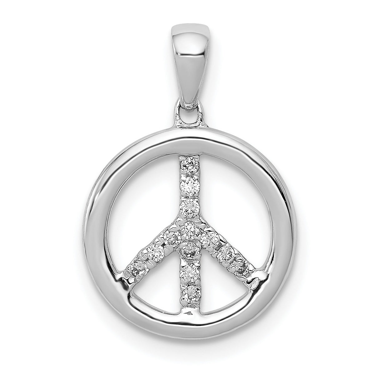 14k White Gold Peace Symbol Pendant with Diamond Accent, Modern Boho Style