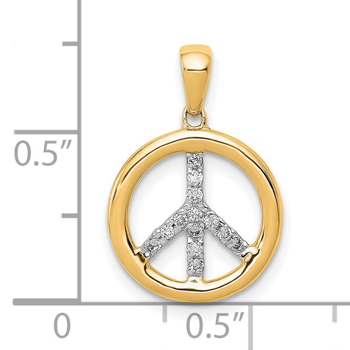 Diamond Peace Sign Charm Pendant in Real 14k Yellow Gold