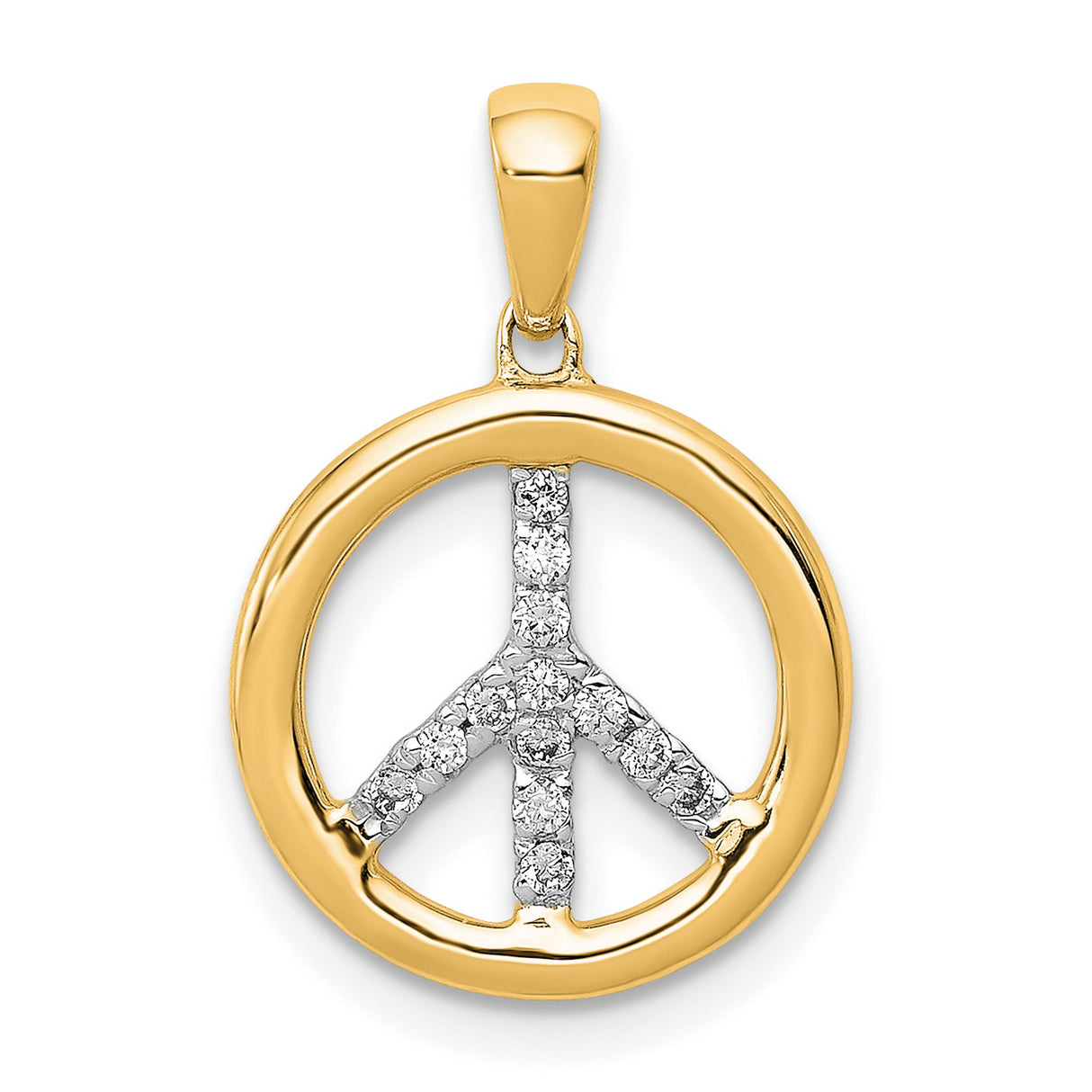 Diamond Peace Sign Charm Pendant in Real 14k Yellow Gold