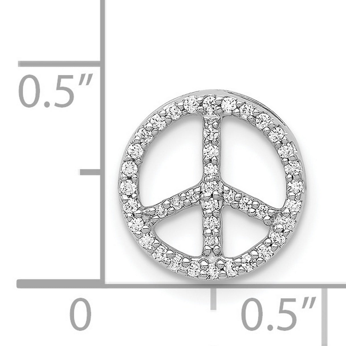 14k White Gold Peace Sign Pendant with Diamonds, Round Openwork Design, Boho Spiritual Charm