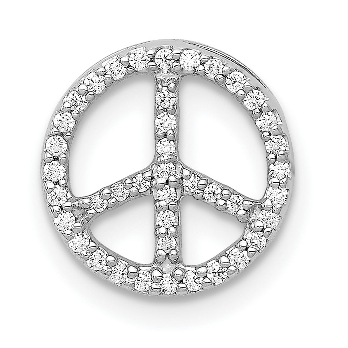 14k White Gold Peace Sign Pendant with Diamonds, Round Openwork Design, Boho Spiritual Charm