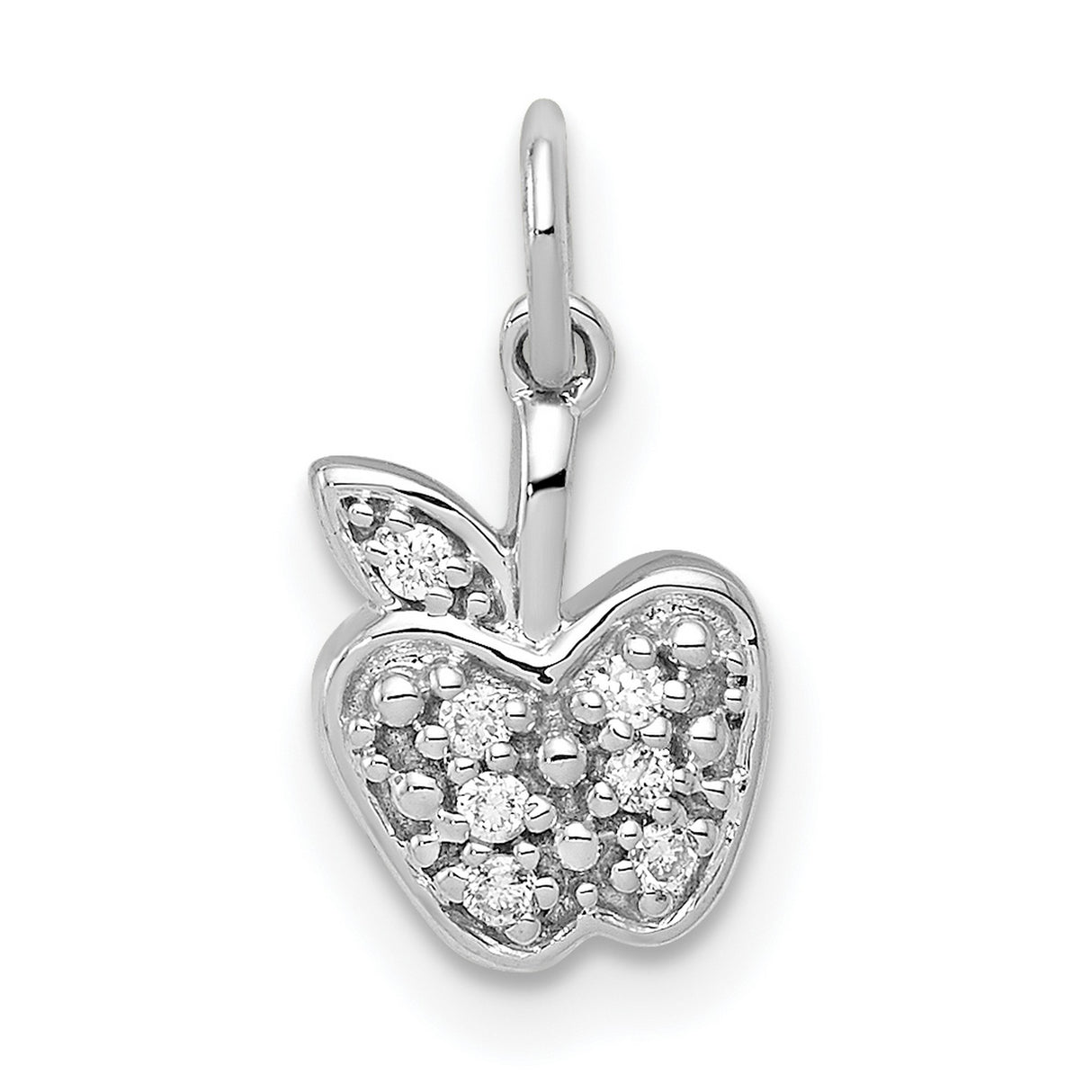 14k White Gold Apple Pendant with Diamond Accents, Symbolic Charm for Women