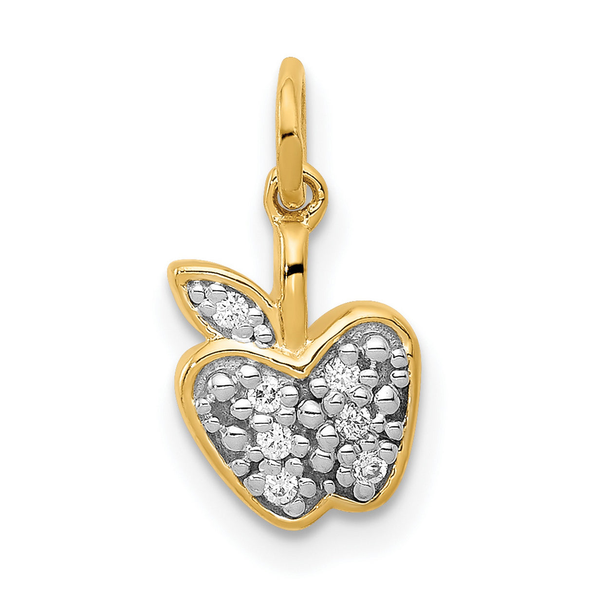 14k Yellow Gold Apple Shape Pendant with Diamond Cut Accents, Symbolic Charm for Women