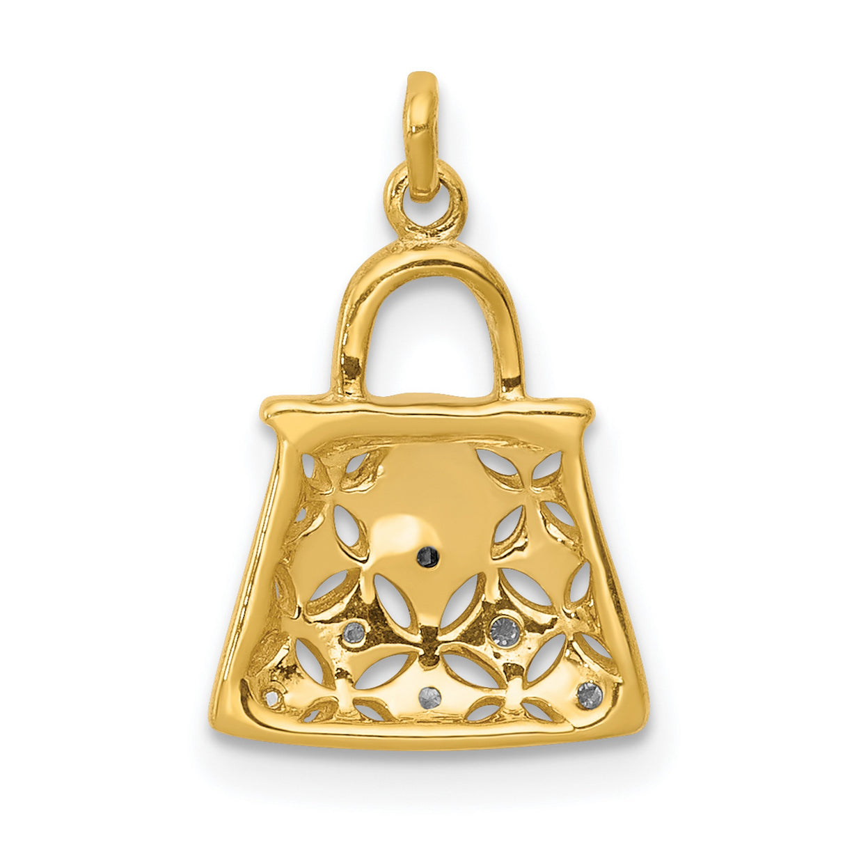 14k Multi-Tone Gold Purse Charm Pendant with Diamond Cut Filigree Floral Design