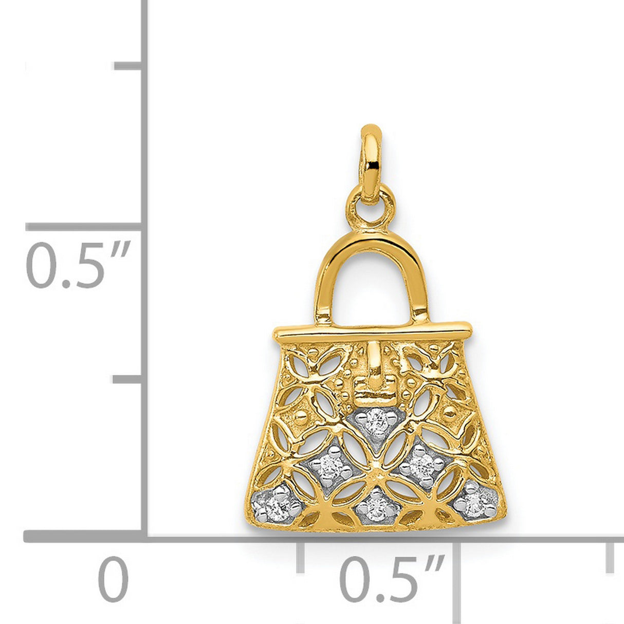 14k Multi-Tone Gold Purse Charm Pendant with Diamond Cut Filigree Floral Design