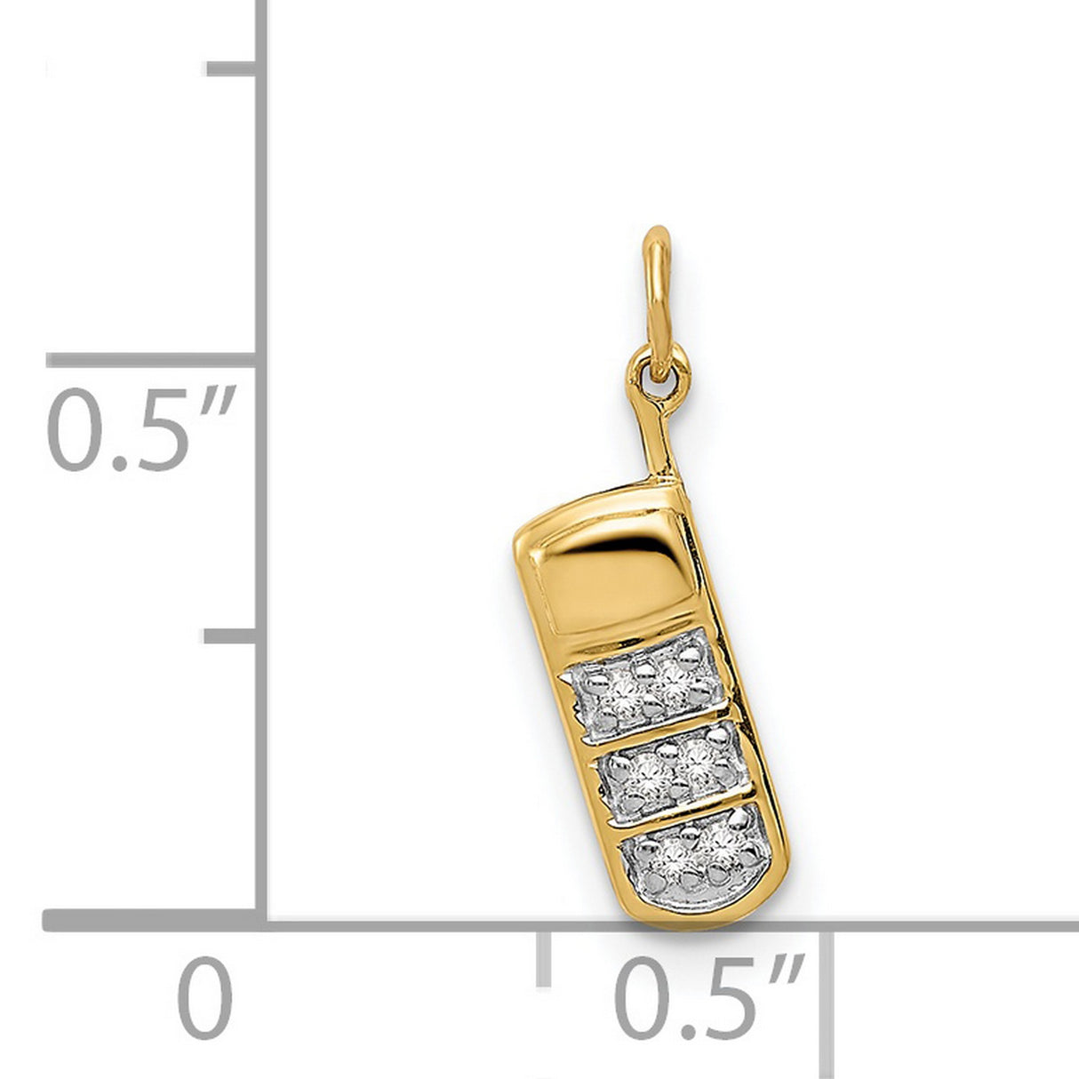 14k Yellow Gold Flip Phone Pendant with Diamond Keypad Accents, Retro Tech Style Charm