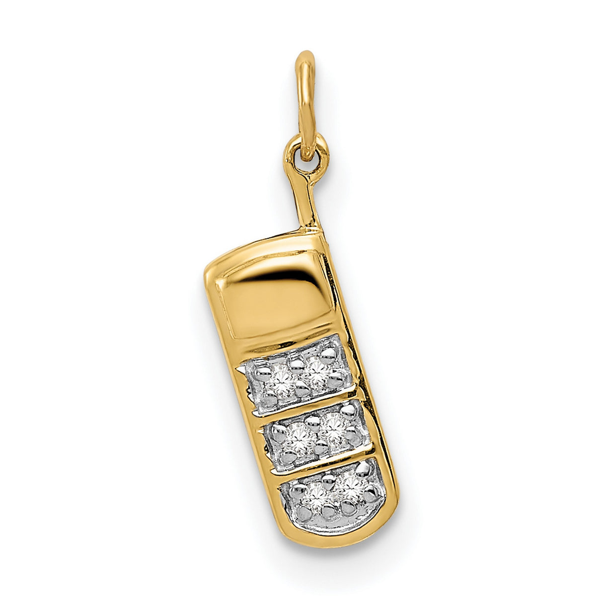 14k Yellow Gold Flip Phone Pendant with Diamond Keypad Accents, Retro Tech Style Charm