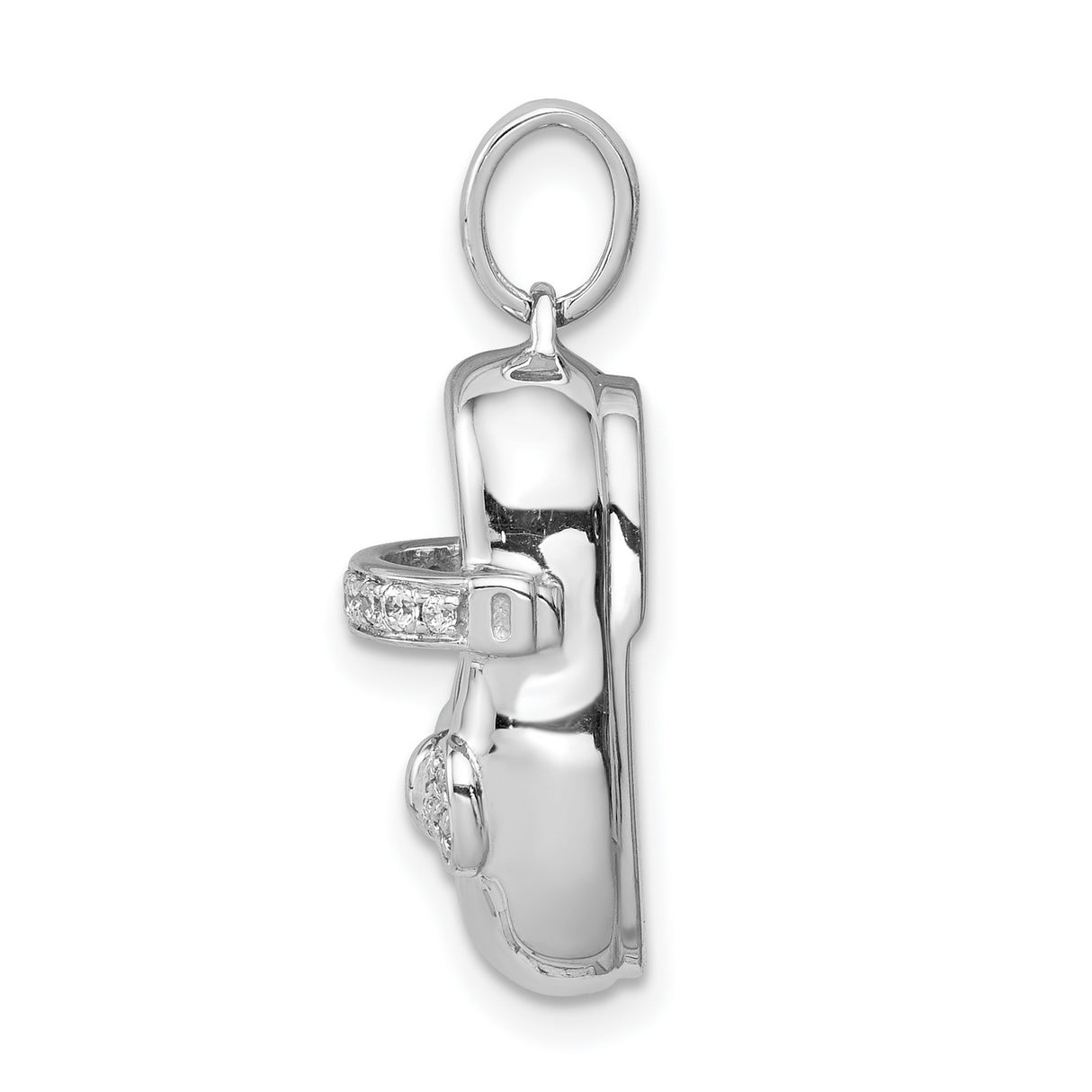 14k White Gold Baby Shoe Pendant with Diamond Accents and Bow Detail